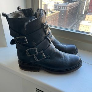 Frye Leather Shearling Combat Boots
